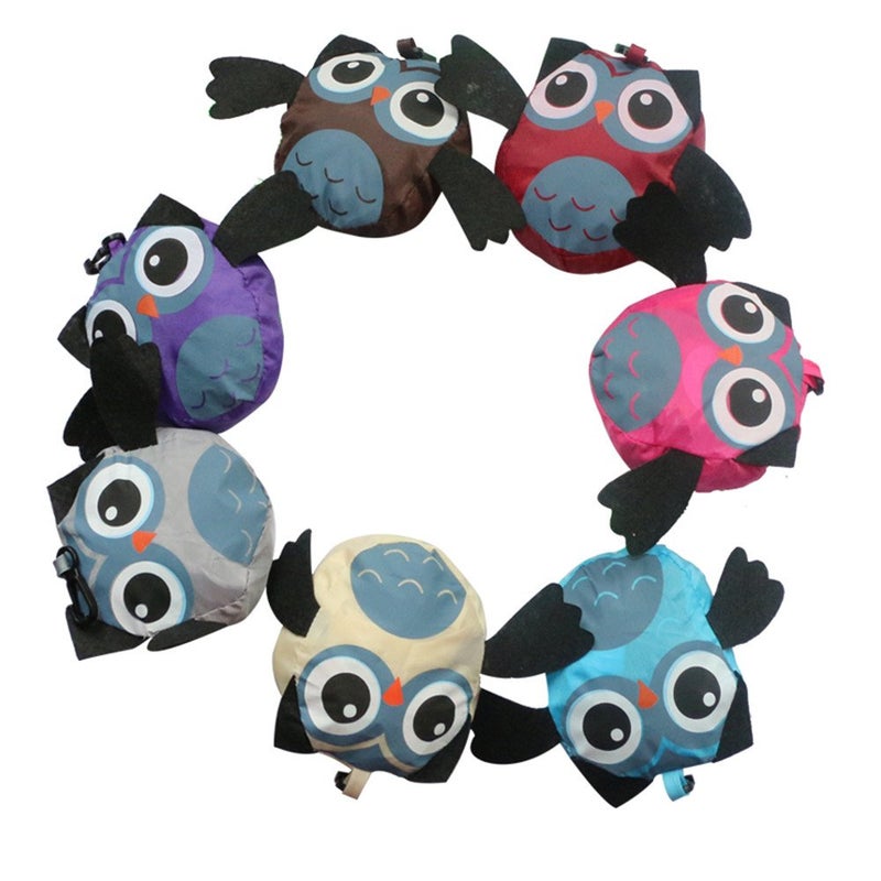 Moolecole 7pcs Cute Owl Portable Shopping Bag Foldable Grocery Folding Bags (Random Color) - Image 1